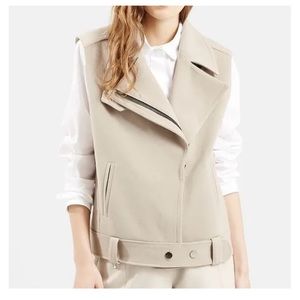 Topshop Oversized Moto Vest Waistcoat in Beige Size 6